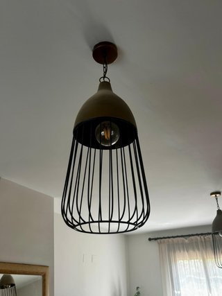 Lámpara de jaula colgante metal dorada
