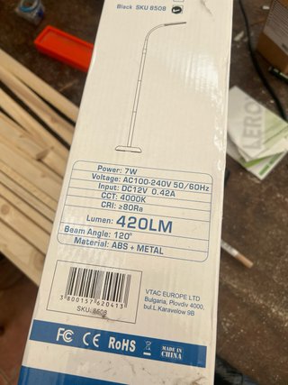 Lámpara de Pie LED 7W Negra luz led de salón o dor