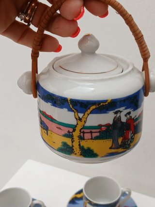 Set caffè orientale ceramica e vimini