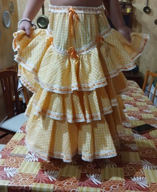 Falda flamenca niña cuadros amarillos