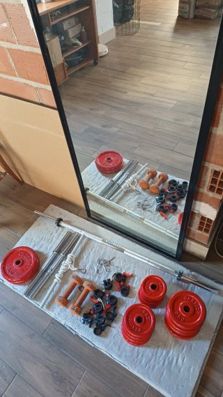 Pesas y banco de Gimnasio Domyos