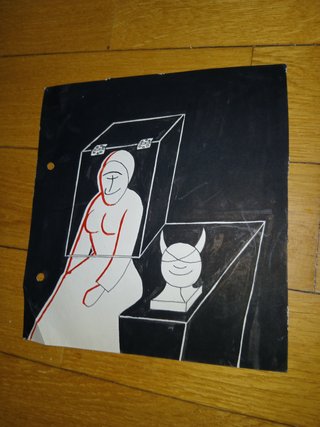 Pintura surrealista ojo rojo tetrato