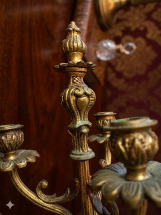 Candelabro Ottone Dorato Vintage 3 Fiamme