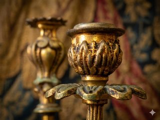 Candelabro Ottone Dorato Vintage 3 Fiamme