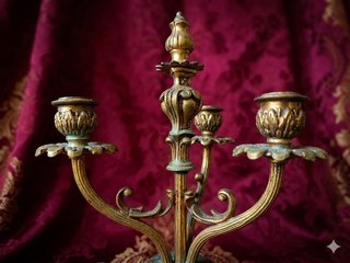 Candelabro Ottone Dorato Vintage 3 Fiamme
