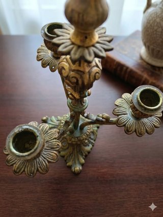 Candelabro Ottone Dorato Vintage 3 Fiamme