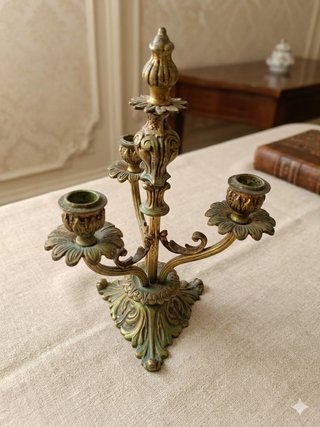 Candelabro Ottone Dorato Vintage 3 Fiamme