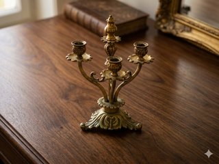 Candelabro Ottone Dorato Vintage 3 Fiamme