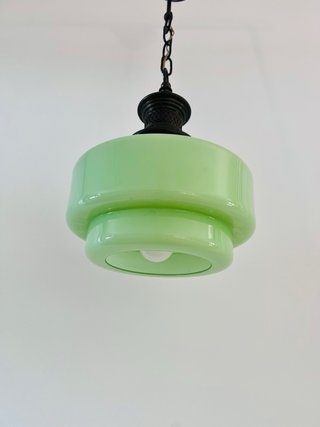 Lampada a sospensione in vetro verde e metallo