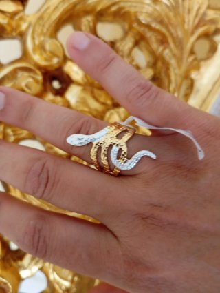 Anello serpente oro e argento regolabile