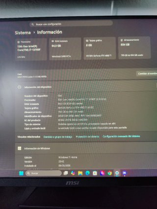 Ordenador gaming de sobremesa MSI Negro/Gris