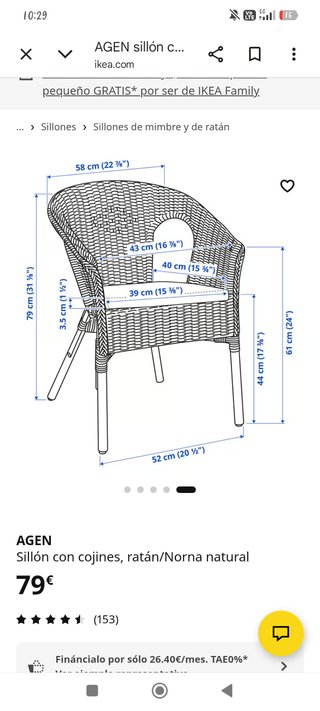 Sillón de ratán AGEN con cojín