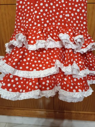 Traje Flamenca Niña Rojo Lunares Blanco