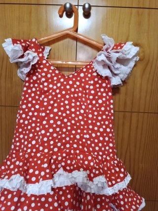 Traje Flamenca Niña Rojo Lunares Blanco