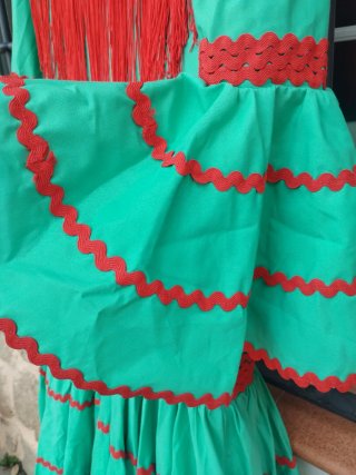 Vestido Flamenco Canastero Verde Agua y Rojo