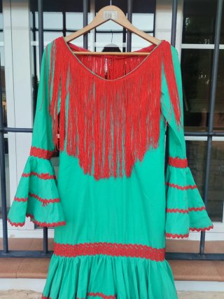 Vestido Flamenco Canastero Verde Agua y Rojo