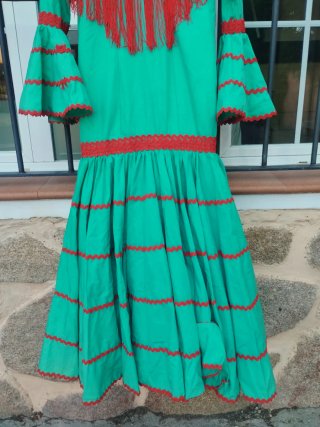 Vestido Flamenco Canastero Verde Agua y Rojo