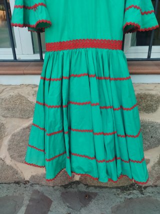 Vestido Flamenco Canastero Verde Agua y Rojo
