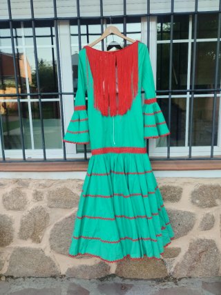 Vestido Flamenco Canastero Verde Agua y Rojo