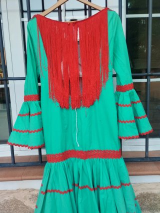 Vestido Flamenco Canastero Verde Agua y Rojo