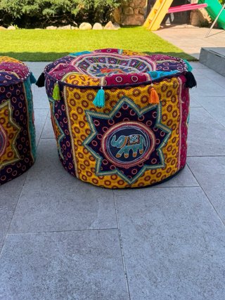 2 Pouf rotondi stile Boho etnico SENZA imbottitura