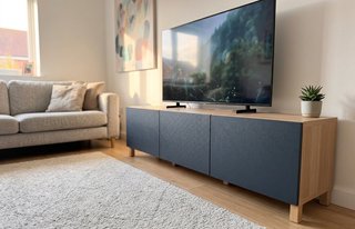 Mueble TV IKEA BESTÅ azul y madera