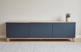 Mueble TV IKEA BESTÅ azul y madera