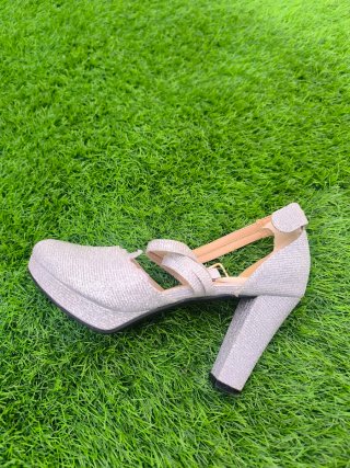 Zapatos de fiesta plateados tacón plataforma