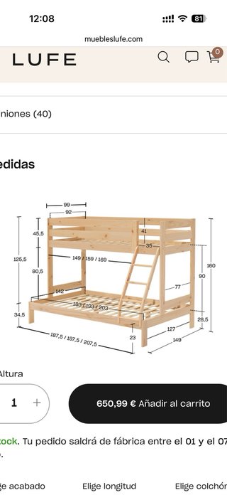 Litera LUFE triple madera 140x200 + 92x200