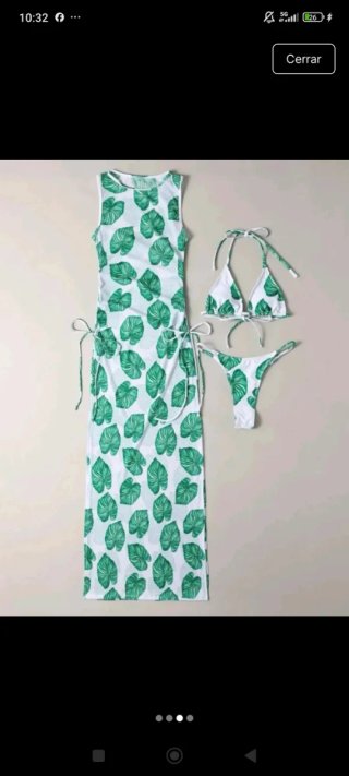 Bikini hojas verde y blanco Talla L con vestido