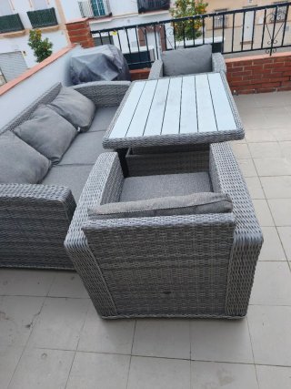Conjunto de jardín ratán gris