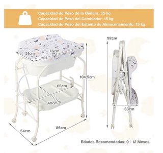 Bañera Plegable Bebé con Soporte y Ruedas