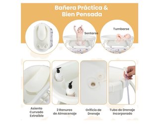Bañera Plegable Bebé con Soporte y Ruedas