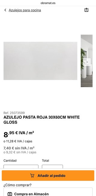 Azulejo cocina blanco 30x60cm