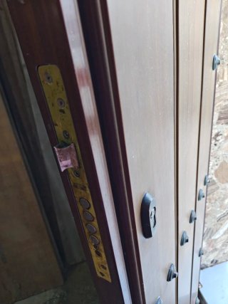 Puerta exterior aluminio, efecto madera