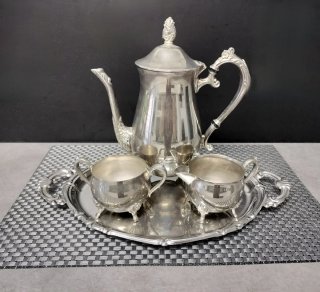 Juego café plata bañado metal