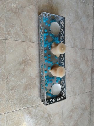 Portavelas Metálico Decorativo Piedras Azules