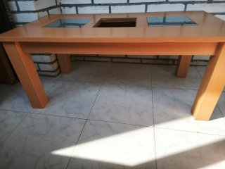 Mesa centro elevable madera y cristal