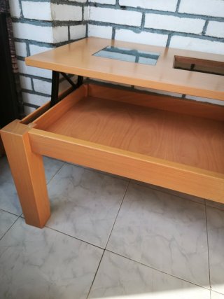 Mesa centro elevable madera y cristal
