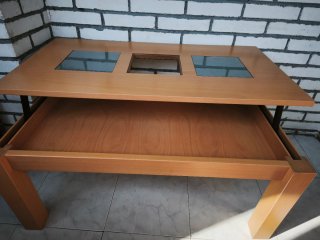 Mesa centro elevable madera y cristal