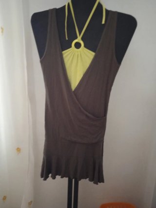 Vestido Señora.   . Marrón y Amarillo Talla Única