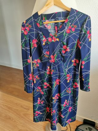 Vestido Vintage Años 70 Floral Azul Rosa