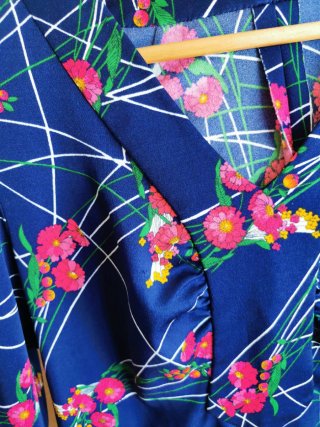Vestido Vintage Años 70 Floral Azul Rosa