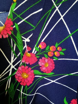 Vestido Vintage Años 70 Floral Azul Rosa