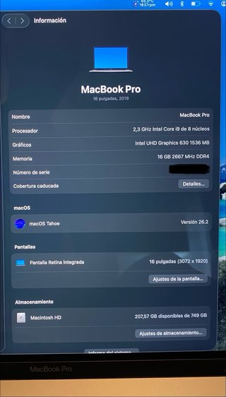 MacBook Pro 16 2019 i9 16GB 1TB gris espacial,leer