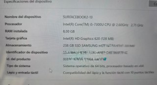 Microsoft Surface Book 2 13" 8GbRAM 238GbHDD