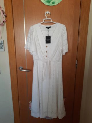 Vestido midi  blanco ibicenco cortefiel