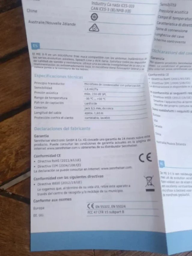 Micrófono Sennheiser ME 3-II diadema