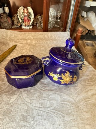Pareja bomboneras/porta joyas azul Limoges