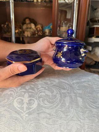 Pareja bomboneras/porta joyas azul Limoges